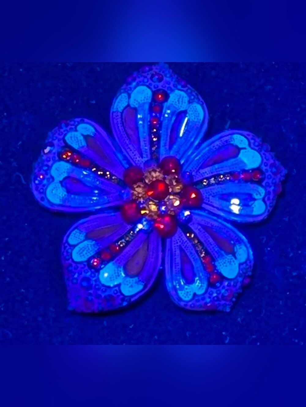 Liz Claiborne Flower Brooch/Pendant NOS VTG BLACKLIGHT UV GLOW Rhinestone Enamel - Picture 2 of 4
